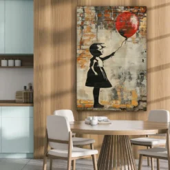 Canvas Schilderij 80x120 cm Graffiti - Banksy - Meisje - Street art
