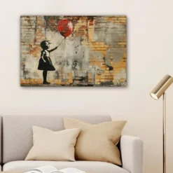 Canvas Schilderij 90x60 cm Graffiti - Banksy - Meisje - Street art