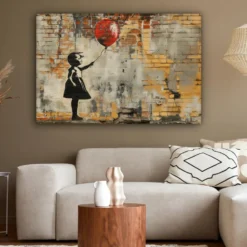Canvas Schilderij 120x80 cm Graffiti - Banksy - Meisje - Street art
