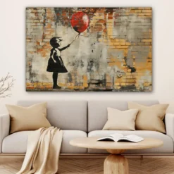 Canvas Schilderij 120x80 cm Graffiti - Banksy - Meisje - Street art