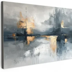 Canvas Schilderij 60x40 cm Kunst - Grijs - Goud - Abstract