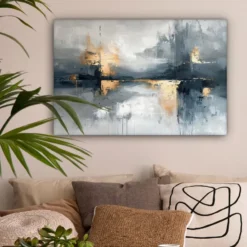 Canvas Schilderij 60x40 cm Kunst - Grijs - Goud - Abstract