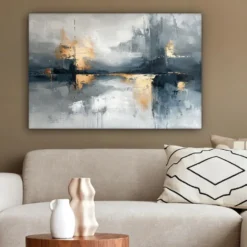 Canvas Schilderij 60x40 cm Kunst - Grijs - Goud - Abstract