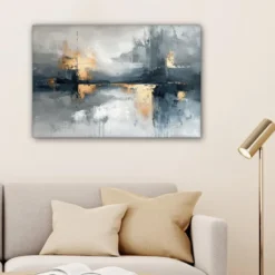 Canvas Schilderij 60x40 cm Kunst - Grijs - Goud - Abstract
