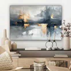 Canvas Schilderij 60x40 cm Kunst - Grijs - Goud - Abstract