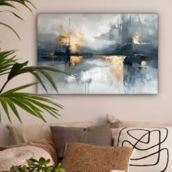 Canvas Schilderij 90x60 cm Kunst - Grijs - Goud - Abstract