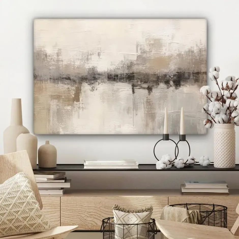 Canvas Schilderij 60x40 cm Moderne kunst - Abstract - Beige