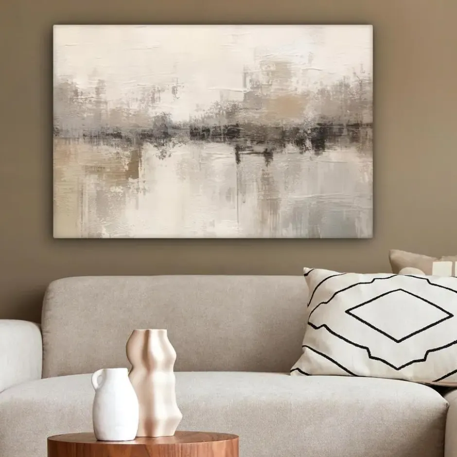 Canvas Schilderij 90x60 cm Moderne kunst - Abstract - Beige