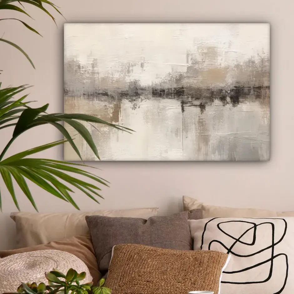 Canvas Schilderij 90x60 cm Moderne kunst - Abstract - Beige