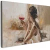 Canvas Schilderij 120x80 cm Olieverf - Vrouw - Wijn