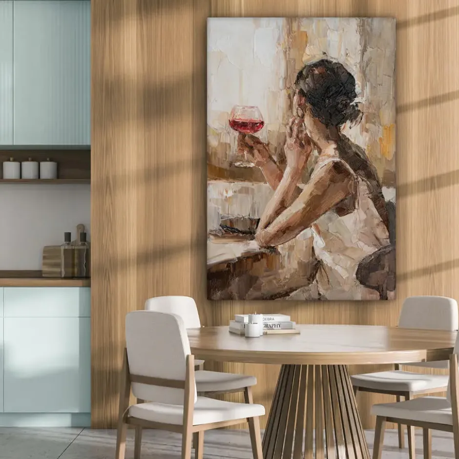 Canvas Schilderij 80x120 cm Olieverf - Vrouw - Wijn