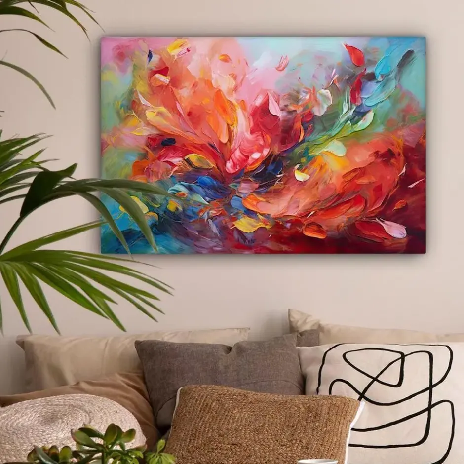 Canvas Schilderij 60x40 cm Olieverf - Kunst - Abstract - Kleurrijk
