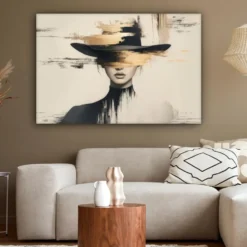 Canvas Schilderij 120x80 cm Vrouw - Hoed - Verf