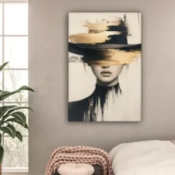 Canvas Schilderij 80x120 cm Vrouw - Hoed - Verf
