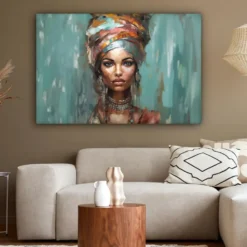 Canvas Schilderij 120x80 cm Vrouw - Kunst - Sieraden - Portret
