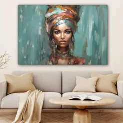 Canvas Schilderij 120x80 cm Vrouw - Kunst - Sieraden - Portret