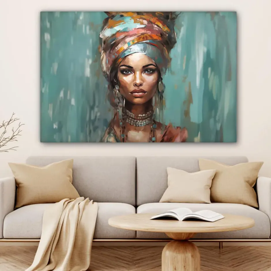 Canvas Schilderij 120x80 cm Vrouw - Kunst - Sieraden - Portret