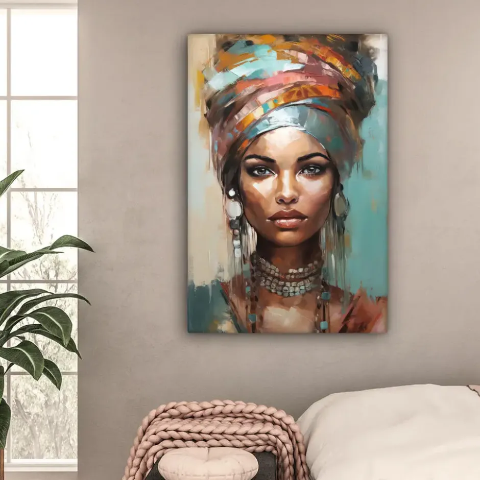 Canvas Schilderij 80x120 cm Vrouw - Kunst - Sieraden - Portret