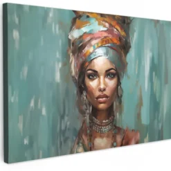 Canvas Schilderij 90x60 cm Vrouw - Kunst - Sieraden - Portret