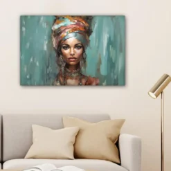Canvas Schilderij 90x60 cm Vrouw - Kunst - Sieraden - Portret