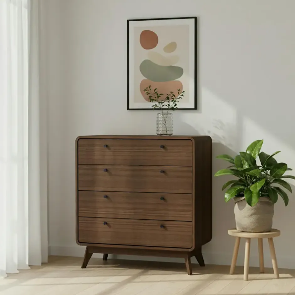 Cassie - Commode met 4 laden in walnoot spaanplaat