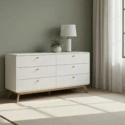 Cassie - Commode van 3+3 laden in witte spaanplaat