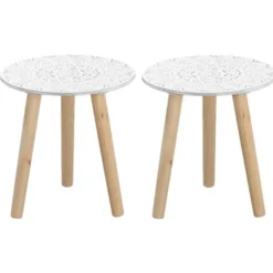 Cepewa Bijzettafel - rond - hout - wit en naturel - 30 cm