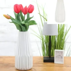 Cepewa Bloemenvaas Sofie - wit - H21 x D10 cm - keramiek - kegel