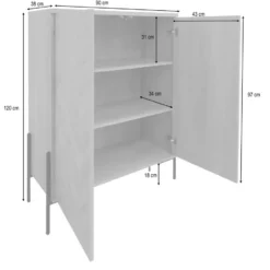 Charlene‑Buffetkast met 2 deuren, fishbone‑patroon, whiteoak look