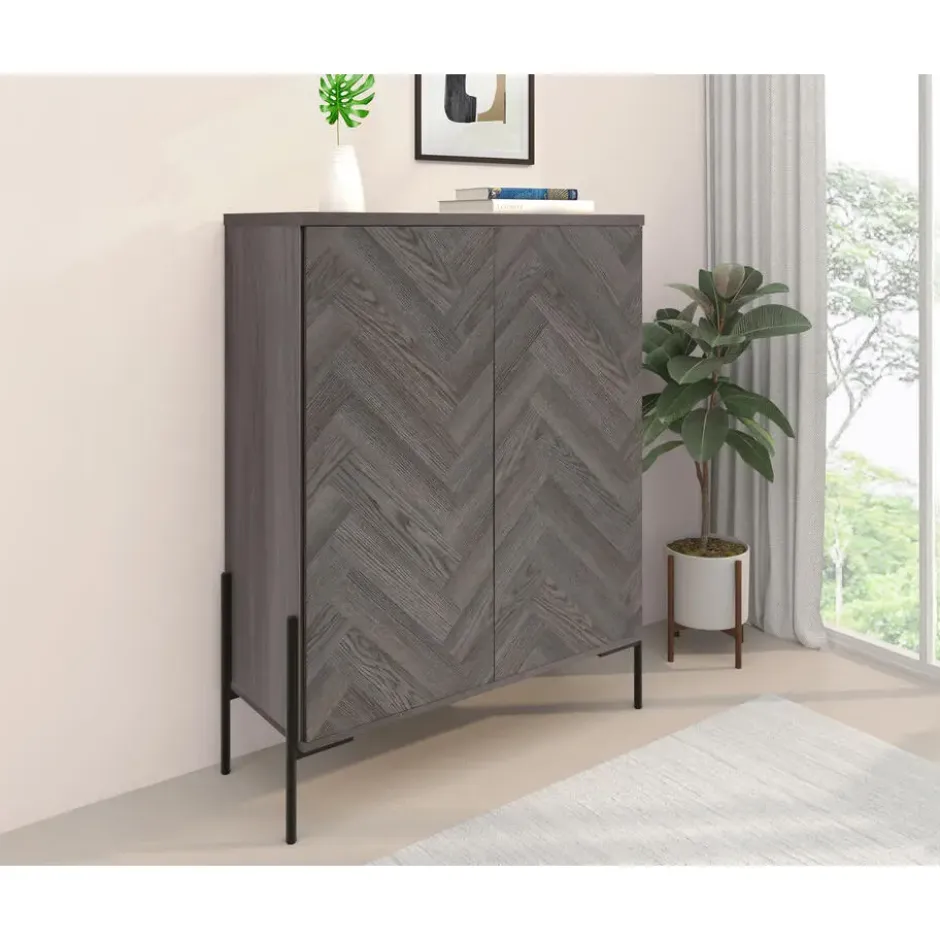 Charlene‑Buffetkast met 2 deuren, fishbone‑patroon, whiteoak look