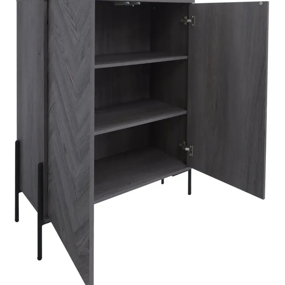 Charlene-Buffetkast met 2 deuren in fishbone-patroon greyoak look