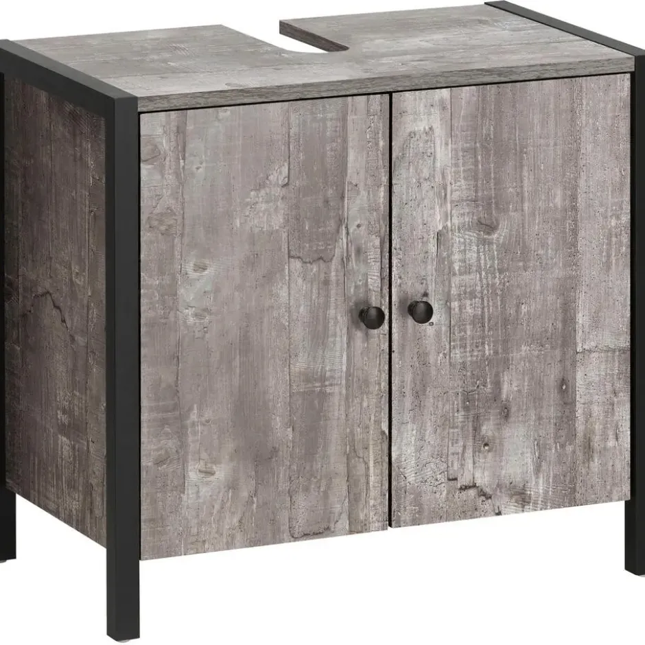 Chris - Onderkast met 2 deuren van beton/zwarte spaanplaat 60 cm
