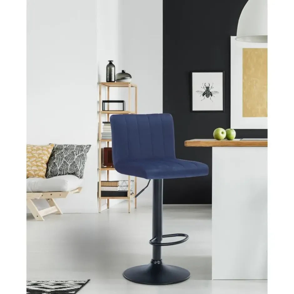 CLP Barkruk Jamie zwart Frame - Fluweel - blauw