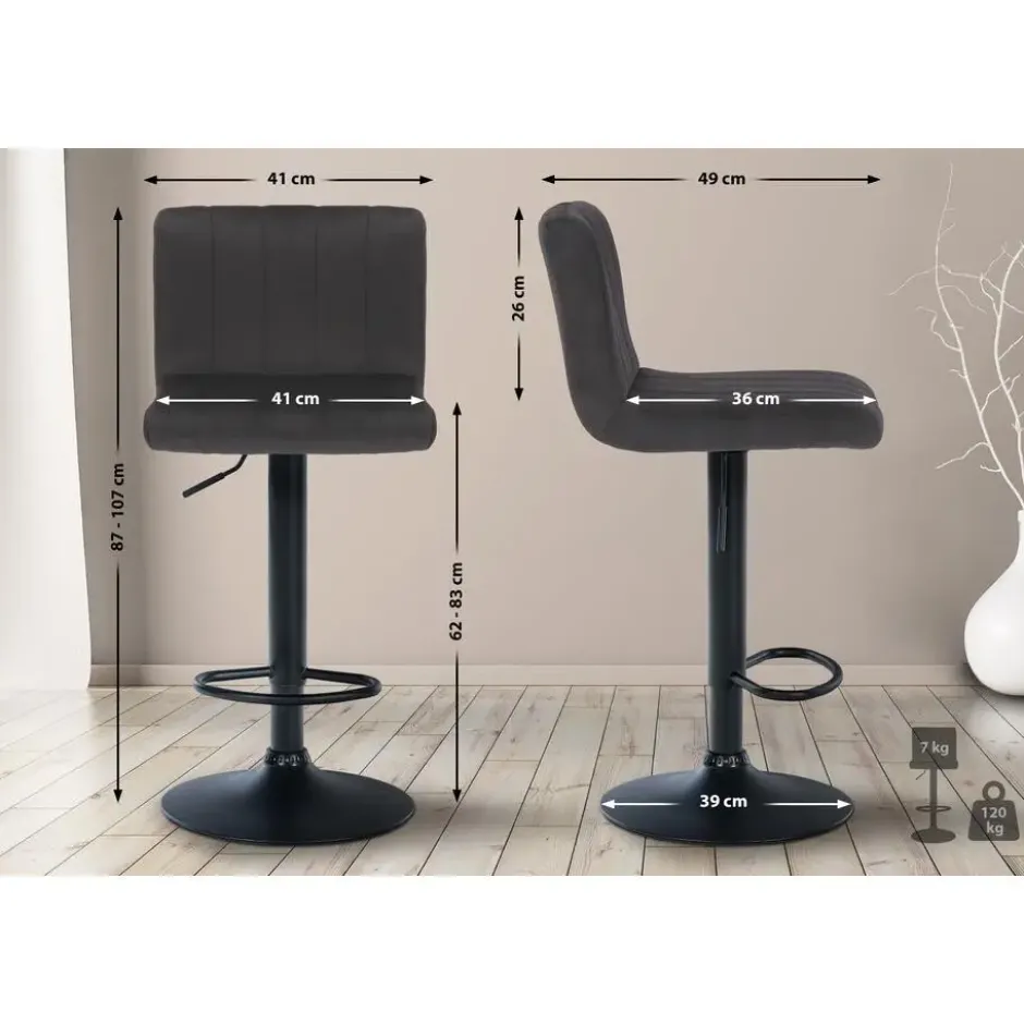 CLP Barkruk Jamie zwart Frame - Fluweel - zwart