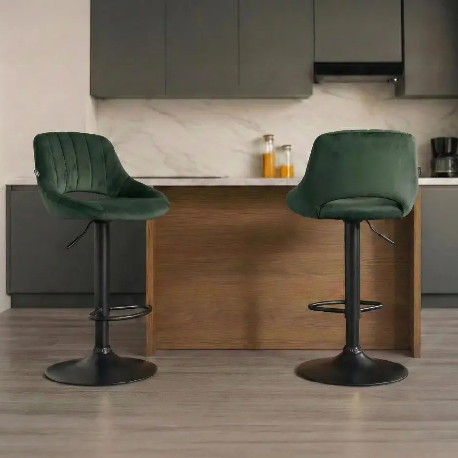 CLP Barkruk Milet zwart Frame - Fluweel - groen