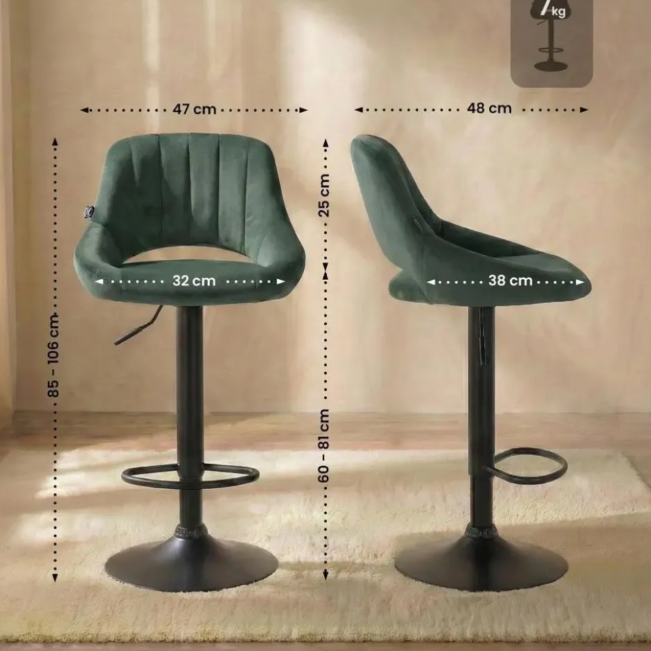 CLP Barkruk Milet zwart Frame - Fluweel - groen
