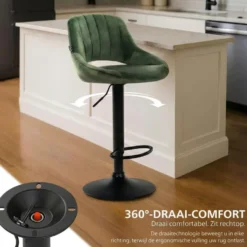 CLP Barkruk Milet zwart Frame - Fluweel - groen