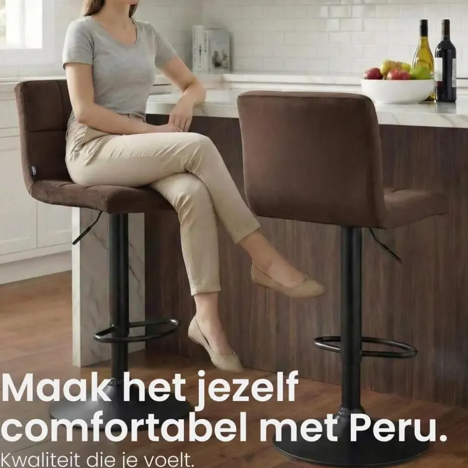 CLP Barkruk Peru zwart Frame - Fluweel - bruin