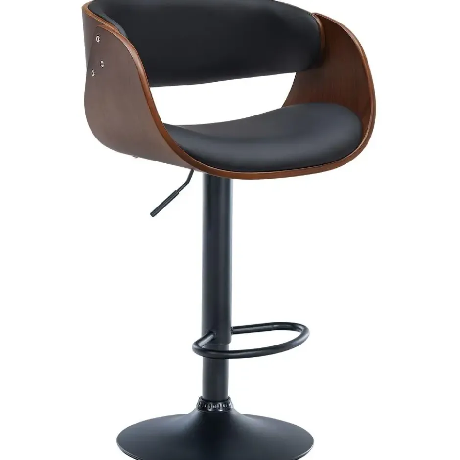 CLP Barkruk Portmore zwart Frame - Kunstleer - walnoot/zwart