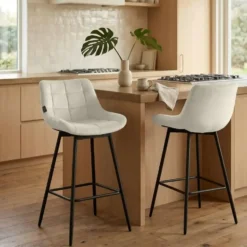 CLP Barkruk Weston zwart Frame - Fluweel - creme