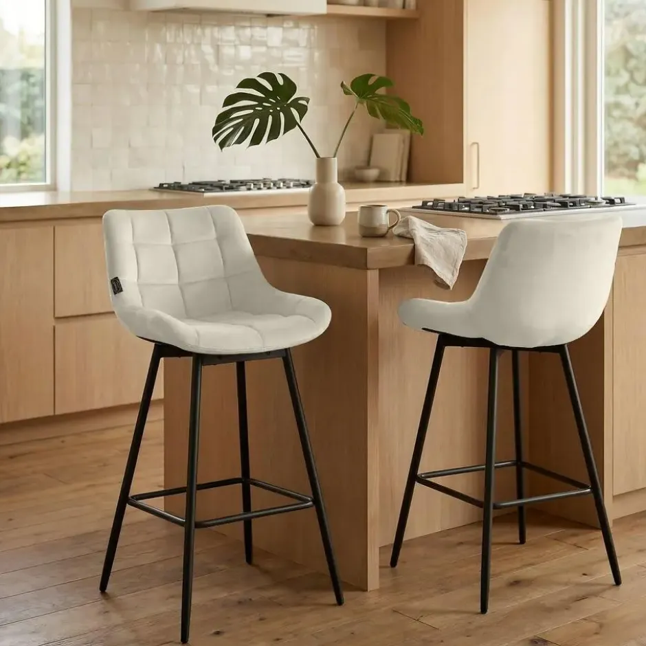 CLP Barkruk Weston zwart Frame - Fluweel - creme
