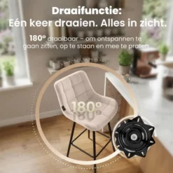CLP Barkruk Weston zwart Frame - Fluweel - creme