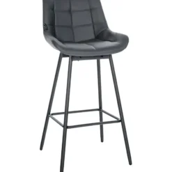 CLP Barkruk Weston zwart Frame - Kunstleer - grijs