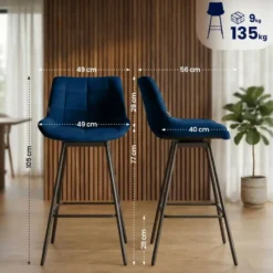 CLP Barkruk Weston zwart Frame - Fluweel - blauw