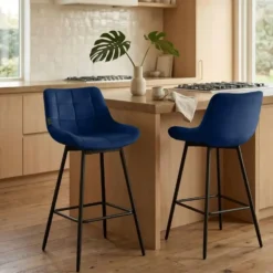 CLP Barkruk Weston zwart Frame - Fluweel - blauw