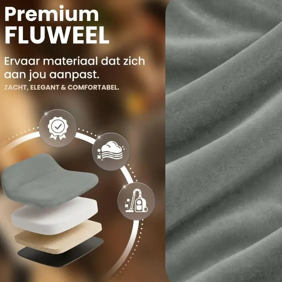 CLP Barkruk Weston zwart Frame - Fluweel - grijs