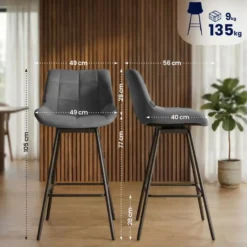 CLP Barkruk Weston zwart Frame - Fluweel - grijs