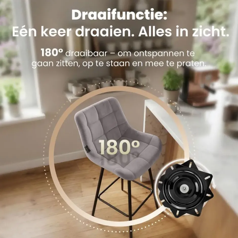 CLP Barkruk Weston zwart Frame - Fluweel - grijs