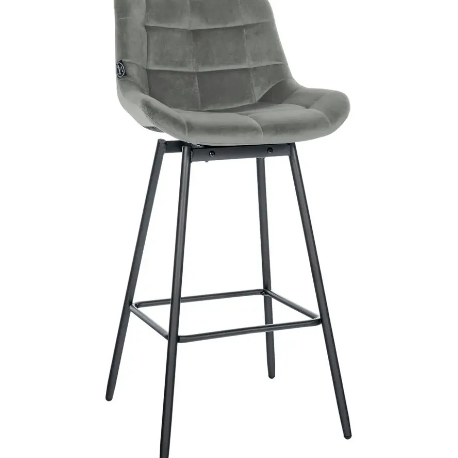 CLP Barkruk Weston zwart Frame - Fluweel - grijs