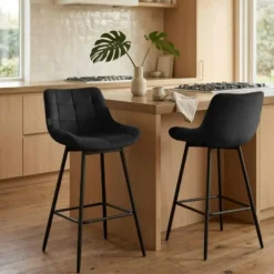 CLP Barkruk Weston zwart Frame - Fluweel - zwart
